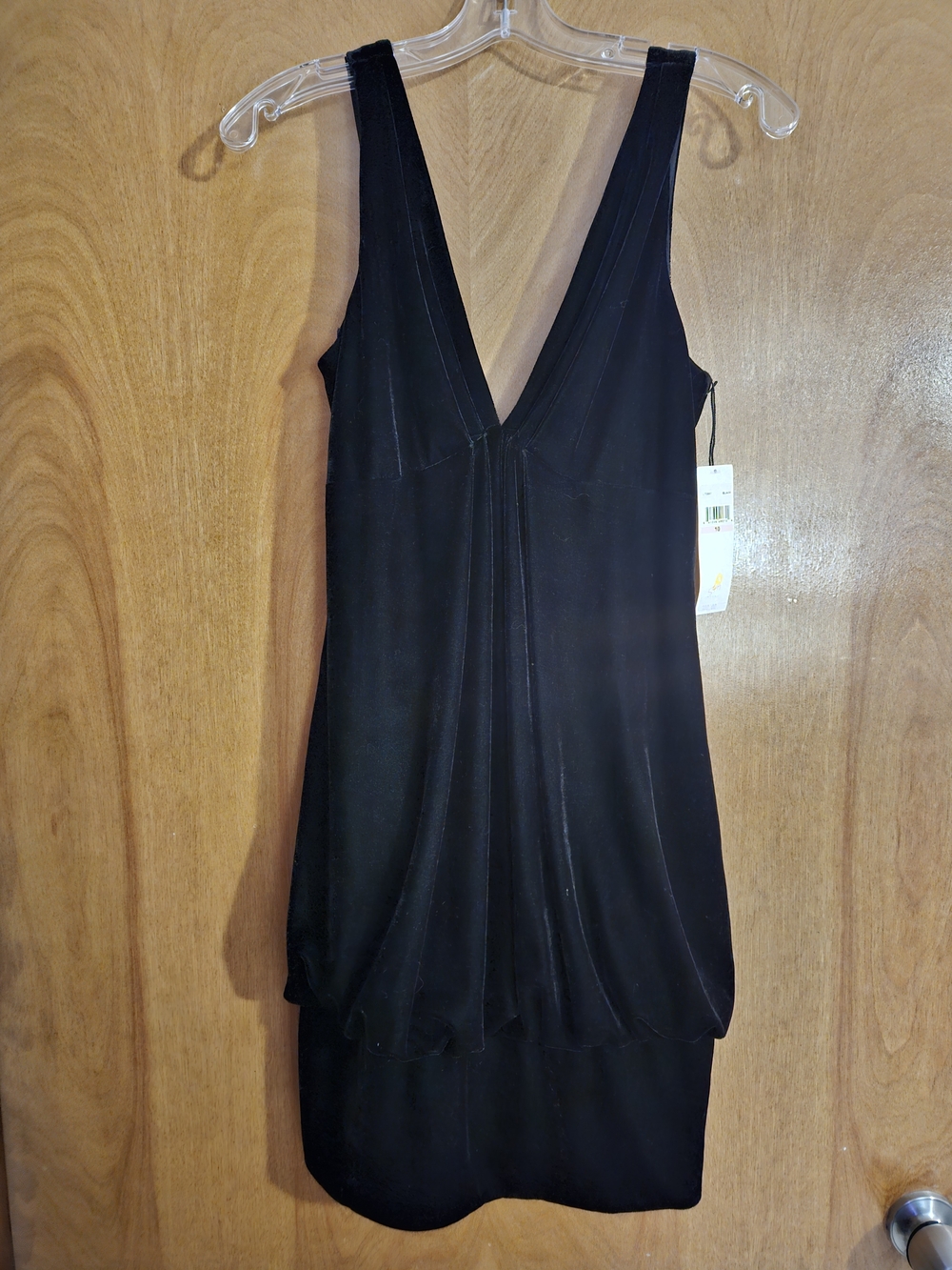 London Times Black Velvet Deep V Mini Dress